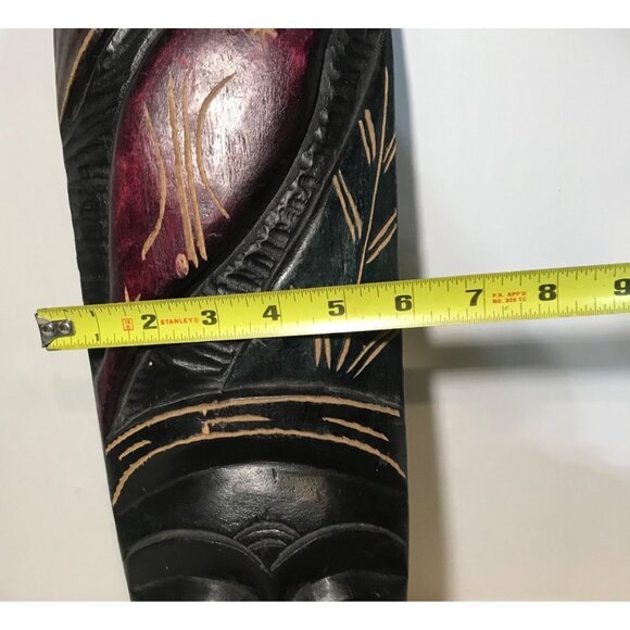 African Tribal Mask Wall Art Decor Hand Carved 16" Tall Wooden Sculpture - Picture 7 of 7